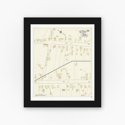 Old map wall art mockup — black gallery frame with white mat — Sanborn Fire Insurance Map from Waterford, Saratoga County, New York (1914), Sheet #0024