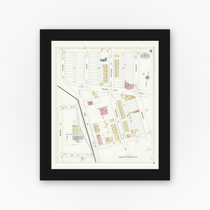 Old map wall art mockup — black gallery frame with white mat — Sanborn Fire Insurance Map from Ambridge, Beaver County, Pennsylvania (1911), Sheet #0006