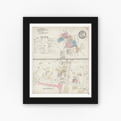 Old map wall art mockup — black gallery frame with white mat — Sanborn Fire Insurance Map from Clinton, Worcester County, Massachusetts (1888) - Complete Map Set