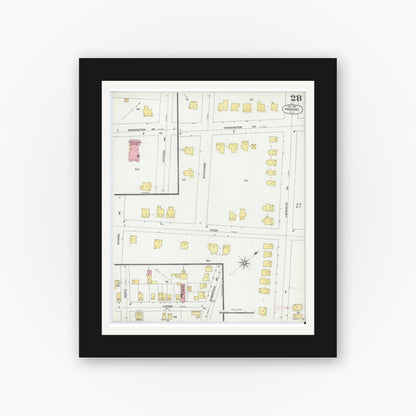 Old map wall art mockup — black gallery frame with white mat — Sanborn Fire Insurance Map from Passaic, Passaic County, New Jersey (1899), Sheet #0028