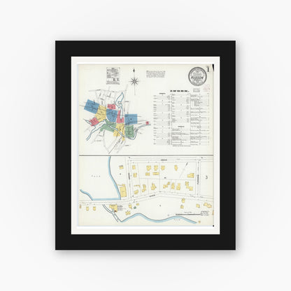 Old map wall art mockup — black gallery frame with white mat — Sanborn Fire Insurance Map from Hudson, Middlesex County, Massachusetts (1903) - Complete Map Set