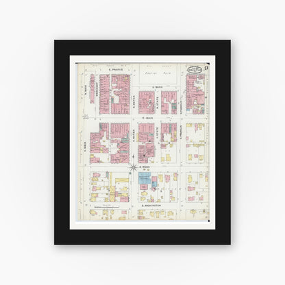 Old map wall art mockup — black gallery frame with white mat — Sanborn Fire Insurance Map from Decatur, Macon County, Illinois (1892), Sheet #0009