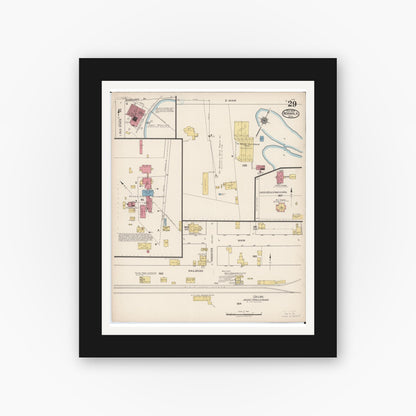Old map wall art mockup — black gallery frame with white mat — Sanborn Fire Insurance Map from Norwalk, Huron County, Ohio (1922), Sheet #0029