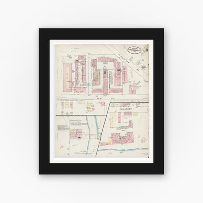 Old map wall art mockup — black gallery frame with white mat — Sanborn Fire Insurance Map from Jeffersonville, Clark County, Indiana (1886), Sheet #0008