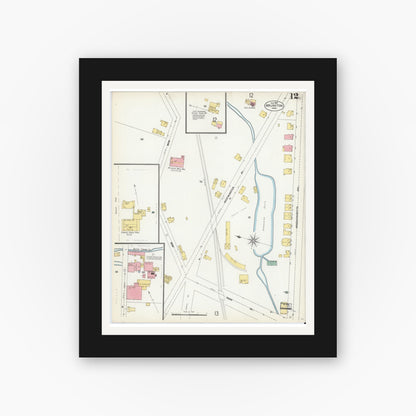 Old map wall art mockup — black gallery frame with white mat — Sanborn Fire Insurance Map from Arlington, Middlesex County, Massachusetts (1903), Sheet #0012