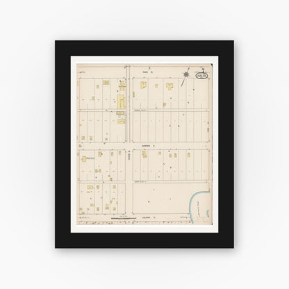 Old map wall art mockup — black gallery frame with white mat — Sanborn Fire Insurance Map from Uvalde, Uvalde County, Texas (1922), Sheet #0007