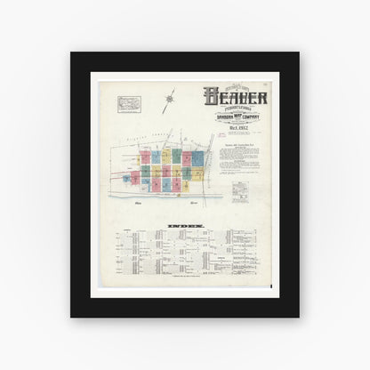 Old map wall art mockup — black gallery frame with white mat — Sanborn Fire Insurance Map from Beaver, Beaver County, Pennsylvania (1912) - Complete Map Set
