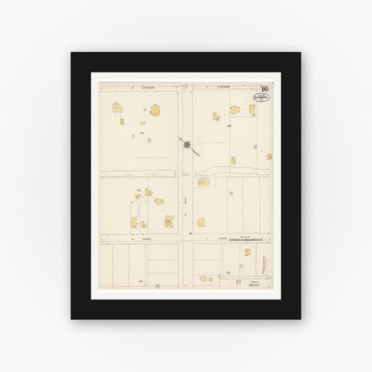 Old map wall art mockup — black gallery frame with white mat — Sanborn Fire Insurance Map from Alhambra, Los Angeles County, California (1912), Sheet #0016
