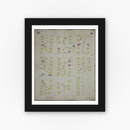 Old map wall art mockup — black gallery frame with white mat — Sanborn Fire Insurance Map from Herrin, Williamson County, Illinois (1947), Sheet #0016