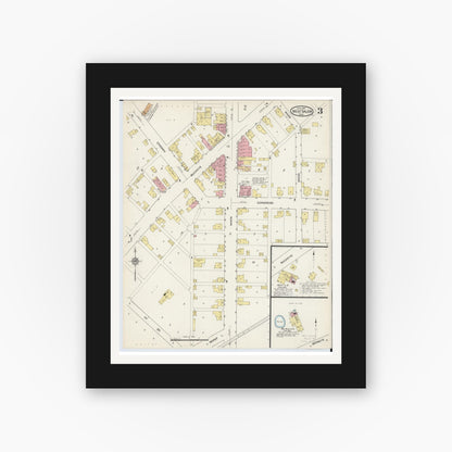 Old map wall art mockup — black gallery frame with white mat — Sanborn Fire Insurance Map from West Salem, Wayne County, Ohio (1915), Sheet #0003