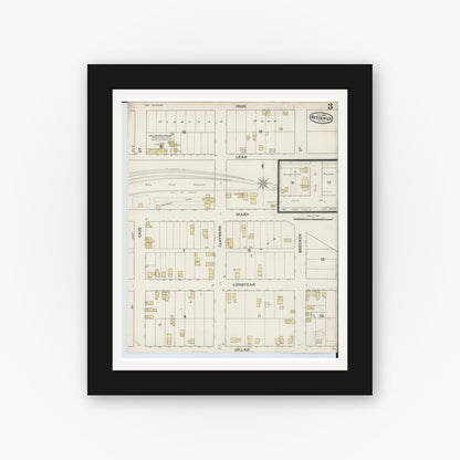Old map wall art mockup — black gallery frame with white mat — Sanborn Fire Insurance Map from Bessemer, Gogebic County, Michigan (1888), Sheet #0003