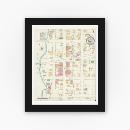 Old map wall art mockup — black gallery frame with white mat — Sanborn Fire Insurance Map from Shoals, Martin County, Indiana (1902) - Complete Map Set