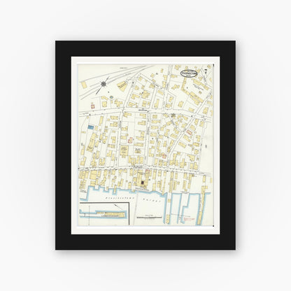 Old map wall art mockup — black gallery frame with white mat — Sanborn Fire Insurance Map from Provincetown, Barnstable County, Massachusetts (1919), Sheet #0007