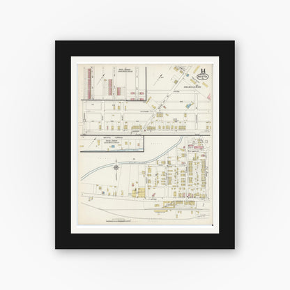 Old map wall art mockup — black gallery frame with white mat — Sanborn Fire Insurance Map from Bristol, Bucks County, Pennsylvania (1915), Sheet #0014