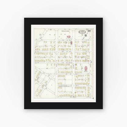 Old map wall art mockup — black gallery frame with white mat — Sanborn Fire Insurance Map from Wichita Falls, Wichita County, Texas (1915), Sheet #0024