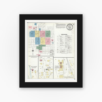 Old map wall art mockup — black gallery frame with white mat — Sanborn Fire Insurance Map from Olney, Richland County, Illinois (1910) - Complete Map Set