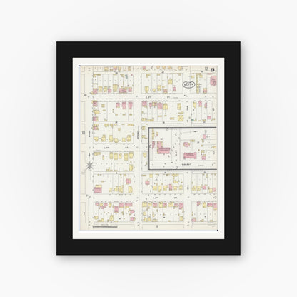Old map wall art mockup — black gallery frame with white mat — Sanborn Fire Insurance Map from Alton, Madison County, Illinois (1897), Sheet #0009
