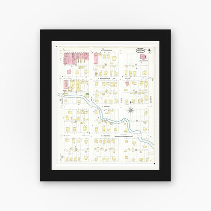 Old map wall art mockup — black gallery frame with white mat — Sanborn Fire Insurance Map from Red Oak, Montgomery County, Iowa (1908), Sheet #0004