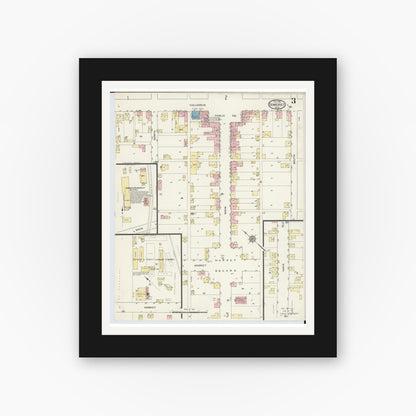 Old map wall art mockup — black gallery frame with white mat — Sanborn Fire Insurance Map from Somerset, Perry County, Ohio (1913), Sheet #0003