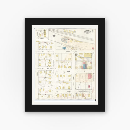Old map wall art mockup — black gallery frame with white mat — Sanborn Fire Insurance Map from Reinbeck, Grundy County, Iowa (1935), Sheet #0002