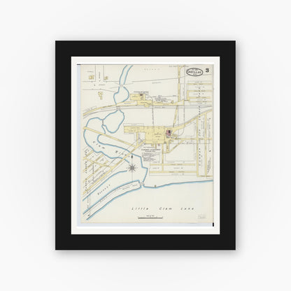 Old map wall art mockup — black gallery frame with white mat — Sanborn Fire Insurance Map from Cadillac, Wexford County, Michigan (1890), Sheet #0003