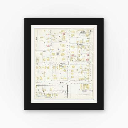 Old map wall art mockup — black gallery frame with white mat — Sanborn Fire Insurance Map from Keyport, Monmouth County, New Jersey (1908), Sheet #0006