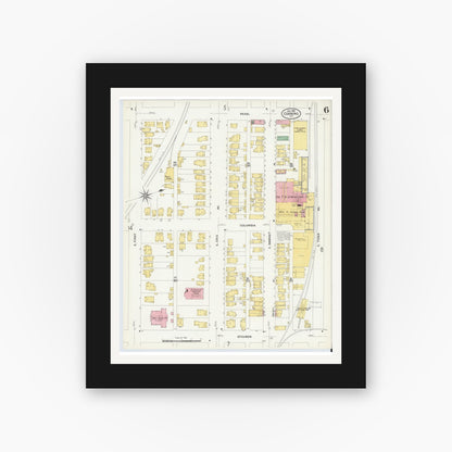 Old map wall art mockup — black gallery frame with white mat — Sanborn Fire Insurance Map from Corning, Steuben County, New York (1908), Sheet #0006