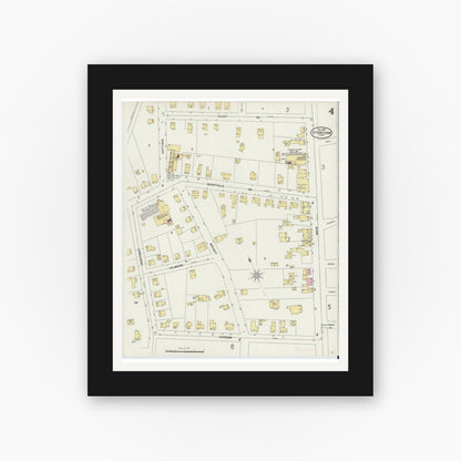 Old map wall art mockup — black gallery frame with white mat — Sanborn Fire Insurance Map from Stoneham, Middlesex County, Massachusetts (1897), Sheet #0004