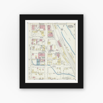 Old map wall art mockup — black gallery frame with white mat — Sanborn Fire Insurance Map from Freeport, Stephenson County, Illinois (1890), Sheet #0003