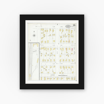 Old map wall art mockup — black gallery frame with white mat — Sanborn Fire Insurance Map from Faribault, Rice County, Minnesota (1909), Sheet #0015