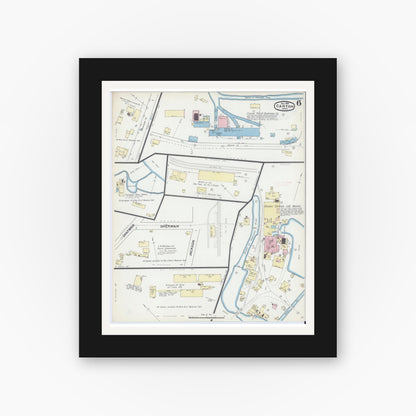 Old map wall art mockup — black gallery frame with white mat — Sanborn Fire Insurance Map from Canton, Norfolk County, Massachusetts (1891), Sheet #0006