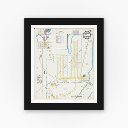 Old map wall art mockup — black gallery frame with white mat — Sanborn Fire Insurance Map from New Richmond, St. Croix County, Wisconsin (1892) - Complete Map Set