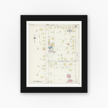 Old map wall art mockup — black gallery frame with white mat — Sanborn Fire Insurance Map from Owatonna, Steele County, Minnesota (1915), Sheet #0010