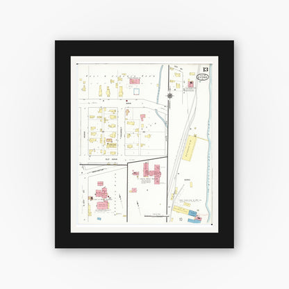 Old map wall art mockup — black gallery frame with white mat — Sanborn Fire Insurance Map from Lyons, Clinton County, Iowa (1917), Sheet #0013