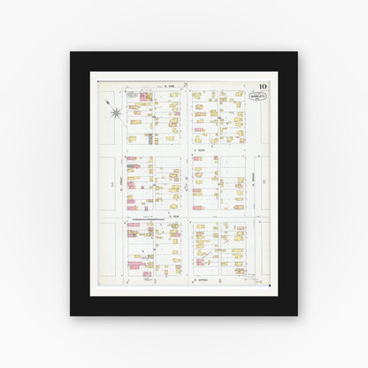 Old map wall art mockup — black gallery frame with white mat — Sanborn Fire Insurance Map from Mankato, Blue Earth County, Minnesota (1900), Sheet #0010
