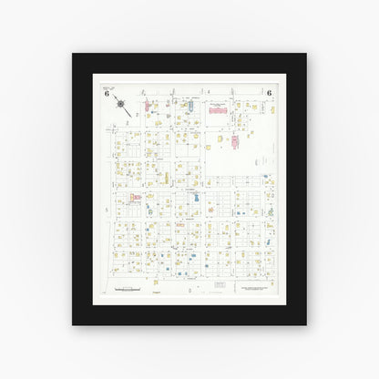 Old map wall art mockup — black gallery frame with white mat — Sanborn Fire Insurance Map from Mathis, San Patricio County, Texas (1950), Sheet #0006