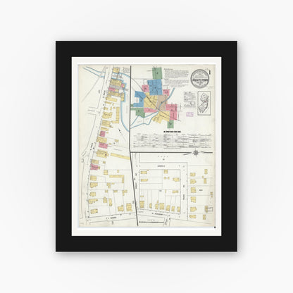 Old map wall art mockup — black gallery frame with white mat — Sanborn Fire Insurance Map from Hightstown, Mercer County, New Jersey (1916), Sheet #0001