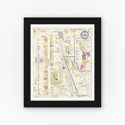 Old map wall art mockup — black gallery frame with white mat — Sanborn Fire Insurance Map from Pine Grove, Schuylkill County, Pennsylvania (1923) - Complete Map Set