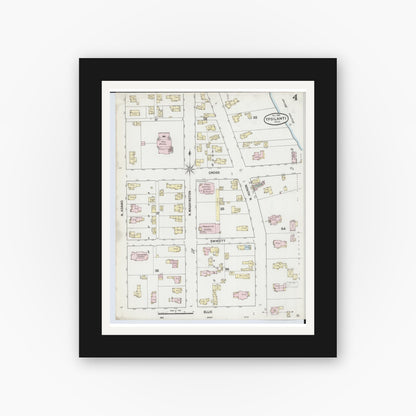 Old map wall art mockup — black gallery frame with white mat — Sanborn Fire Insurance Map from Ypsilanti, Washtenaw County, Michigan (1888), Sheet #0004