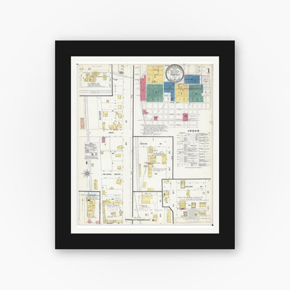 Old map wall art mockup — black gallery frame with white mat — Sanborn Fire Insurance Map from Fairfield, Wayne County, Illinois (1907) - Complete Map Set