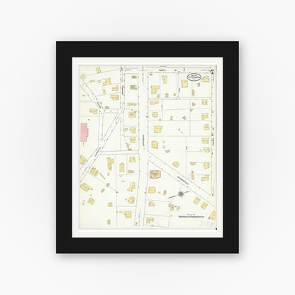 Old map wall art mockup — black gallery frame with white mat — Sanborn Fire Insurance Map from Pittsburg, Camp County, Texas (1911), Sheet #0007