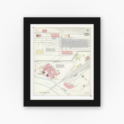 Old map wall art mockup — black gallery frame with white mat — Sanborn Fire Insurance Map from Logan, Hocking County, Ohio (1914), Sheet #0006
