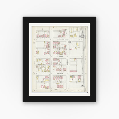 Old map wall art mockup — black gallery frame with white mat — Sanborn Fire Insurance Map from El Paso, El Paso County, Texas (1893), Sheet #0005