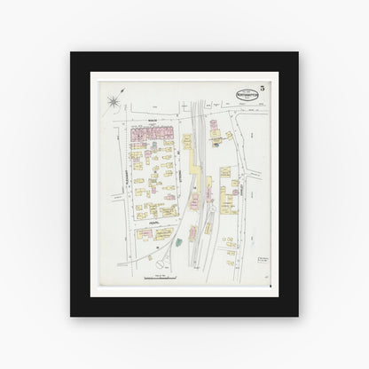 Old map wall art mockup — black gallery frame with white mat — Sanborn Fire Insurance Map from Northampton, Hampshire County, Massachusetts (1889), Sheet #0005