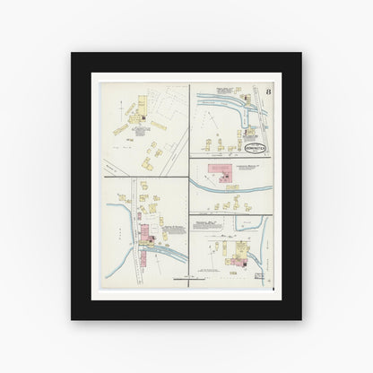 Old map wall art mockup — black gallery frame with white mat — Sanborn Fire Insurance Map from Leominster, Worcester County, Massachusetts (1891), Sheet #0008