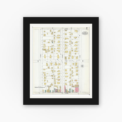 Old map wall art mockup — black gallery frame with white mat — Sanborn Fire Insurance Map from Owatonna, Steele County, Minnesota (1900), Sheet #0007