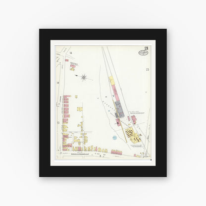 Old map wall art mockup — black gallery frame with white mat — Sanborn Fire Insurance Map from Columbia, Lancaster County, Pennsylvania (1909), Sheet #0021