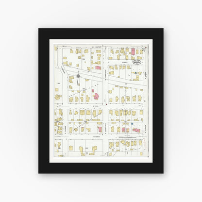 Old map wall art mockup — black gallery frame with white mat — Sanborn Fire Insurance Map from Wabash, Wabash County, Indiana (1920), Sheet #0003