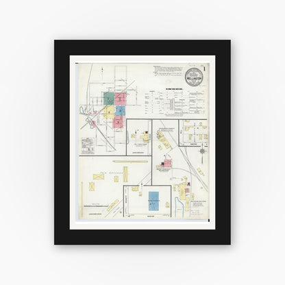 Old map wall art mockup — black gallery frame with white mat — Sanborn Fire Insurance Map from Wellington, Lorain County, Ohio (1911), Sheet #0001