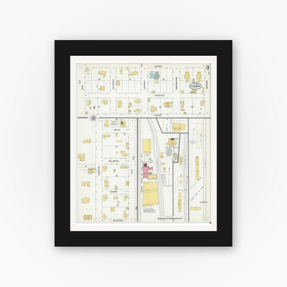 Old map wall art mockup — black gallery frame with white mat — Sanborn Fire Insurance Map from Kaufman, Kaufman County, Texas (1900), Sheet #0003